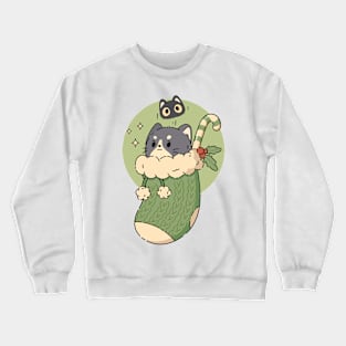 Tuxedo and Kitten Christmas | Green Crewneck Sweatshirt